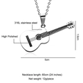 Collar con colgante de guitarra de acero inoxidable 316L pulido para hombre y mujer - Plateado
