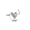 L-shaped silver nose stud featuring a heart design with sparkling clear zircon stones - 6# Heart Style / Silver