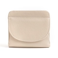 Beige genuine leather short wallet for women featuring classic pebbled grain texture - Off White