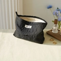 Black jacquard rose makeup bag with wrinkled texture and chic zip closure - Bubble Rose Black