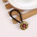 Western cowboy style hair tie featuring golden flower and red stone centerpiece - Gold Flower-Red