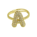 Golden balloon bubble initial A open ring with sparkling white zircon pave setting - Adjustable Open / Gold-A