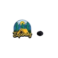 Outdoor adventure enamel pin featuring yellow tent and Exploring script on white base - Exploring Tent Style (Drip Oil)