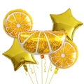 Detail of orange fruit slice and gold star foil balloons for summer party decoration - Orange Star Style / Five-Piece Set