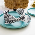 White paisley fabric knotted headband with classic black patterns and rabbit ear bow - Rabbit Ear Paisley / White
