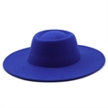 Royal blue wool felt fedora hat with wide brim and flat top for men and women - M (56-58cm) / Sapphire Blue