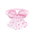Pink sequin bow headband with polka dot mesh lace for medium and small dogs - Rose Red Glitter