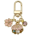 Goldener Schlüsselanhänger mit rosa Muschel, Blume und Perlen für Damentaschen - Rosa Ozean Perle Muschel Sakura V2