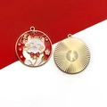 Ciondolo gatto portafortuna in smalto e lega dorata con trama a raggiera per gioielli - 1 Pezzo Gatto della Fortuna con Fiocco 30x33mm
