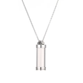 Detail view of a silver cylinder perfume bottle pendant with clear glass on O-chain - SSN-00302 / Silver