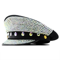 Casquette de capitaine pour femme avec strass colorés et gemmes étincelantes - M (56-58cm) / Strass AB et grosses pierres précieuses