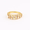 Golden double-layer open ring featuring rectangular clear zircons in a wrap-around design - Adjustable Open / Double Layer Rectangular Zircon Style