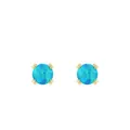 Elegant 925 sterling silver stud earrings featuring round blue opal in 4-prong gold setting - 925 Silver / Gold