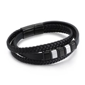 Bracelet multicouche en cuir tressé noir pour homme avec fermoir magnétique et perles en métal - Noir(KB106590-K)