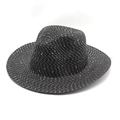 Cappello fedora in paglia nera da donna con fili metallici e tesa larga da sole - M (56-58cm) / Nero