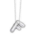 Polished silver 3D bubble letter F pendant necklace with minimalist round link chain - Letter F