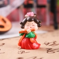 Ancient Chinese girl figurine in green and red dress playing flute resin ornament - Flute Style Small (1056-2A)