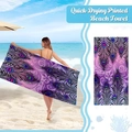 Detail of microfiber beach towel featuring vibrant purple and pink peacock feather print - 150*75cm-250g / Pink Purple Peacock Feather