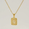 Collar de acero de titanio con colgante letra Q oro de 18K y textura efecto arena - Letra Q