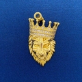 Golden lion head pendant with a crown and white zircon inlay, vintage DIY jewelry accessory - Crown Lion Head Gold Pendant (720)