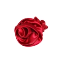 Deep red satin rose scrunchie with layered petals in French vintage style - Dark Red