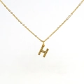 Golden stainless steel necklace featuring a crystal-encrusted letter H pendant - Gold Letter H