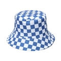 Dettaglio del motivo a scacchi blu e bianco su un cappello alla pescatora in tela - M (56-58cm) / Blu