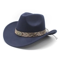 Detail of navy wool felt cowboy hat featuring vintage woven band and bull head metal buckle - M (56-59cm) / Navy Blue