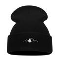 Berretto in maglia nera con ricamo montagna, caldo cappello invernale con risvolto - Taglia unica / Nero
