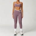Mauve yoga set voor dames met V-hals sportbeha en een legging met hoge tailleband - S / Boven- En Onderstuk / Paars (Leggings Stijl)