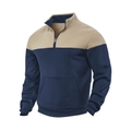 Herenhoodie in kaki en marineblauw met 1/4 rits en gewatteerde textuurdetails - S / Navy Beige