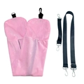 Détail de housses de coussin de voyage roses en peluche avec bretelles noires réglables - Ensemble Rose / 96*18cm