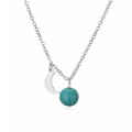 Détail du collier chaîne argenté avec pendentif demi-lune et perle ronde turquoise - Acier Pierre Phénix