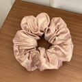 Elegant champagne gold metallic scrunchie with a shimmering pleated fabric texture - Large / Peach Pink