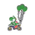 Cartoon enamel pin featuring Yoshi riding a motorcycle with green balloons detail - Yoshi Riding Motorcycle Style (XZ9336)