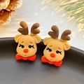 Cartoon reindeer resin stud earrings with red bow tie and antlers for Christmas - Elk Head (10610)