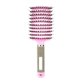 Pink and grey curved vent hairbrush with natural boar bristles and anti-slip handle - Pink
