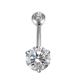 Surgical stainless steel belly ring with two clear round cubic zirconia stones - Silver/Triple Claw Zircon