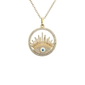 Collier avec pendentif œil protecteur en or, zircons et détails en émail bleu - Mauvais Œil Rayon de Soleil