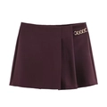 Women's pleated shorts in deep purple with golden chain decoration and straight cut - XS / Burgundy