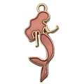 Pink enamel mermaid pendant with gold plating for DIY jewelry making and necklaces - Pink Mermaid