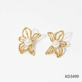 Orecchini a fiore dorati con perla centrale su sfondo bianco per donna - Stile Fiore Cavo Dorato (KD3499)