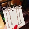 Orecchini a fiocco in argento S925 con nappe e zirconi a goccia scintillanti - Frangia a Goccia con Fiocco in Strass Argento (E0297)