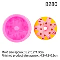 Pink silicone donut mold for baking and chocolate crafts with finished product sample - B280 Donut / Pink