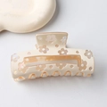Cremefarbene 8cm Haarklammer mit Blumenmuster und Perlmutt-Effekt für Damen - Gebrochenes Weiß