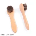 Spazzola per scarpe in legno con setole in crine, 15x4x3cm per la cura della pelle - Spazzola in crine di cavallo a testa rotonda in legno di faggio naturale