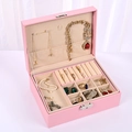 Pink jewelry box storage with necklace hooks and velvet ring slots in a variant view - Basic Pink (Plain Grain) / 23x17x8cm