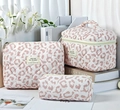 Three-piece quilted cotton cosmetic bag set featuring stylish pink leopard print - Pink Leopard