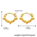 Detailed view of gold-plated stainless steel hoop earrings with spike and bead texture - Gold Rivet Studded Style (F278)