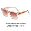 Square tea frame sunglasses with gradient tea lenses and arrow metal accents - Transparent Tea Frame Gradient Tea Lens